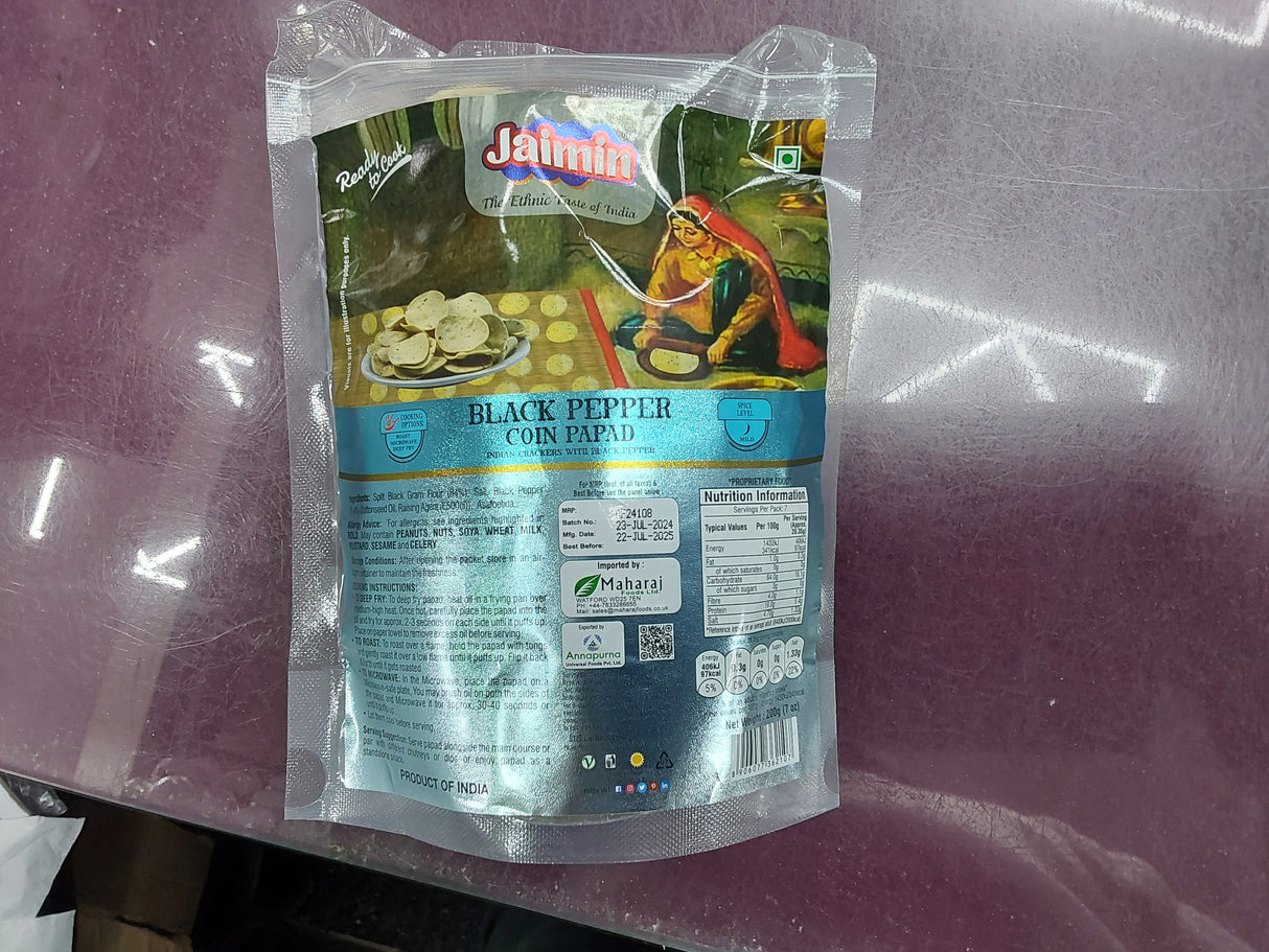 Jaimin black pepper coin papad 200g
