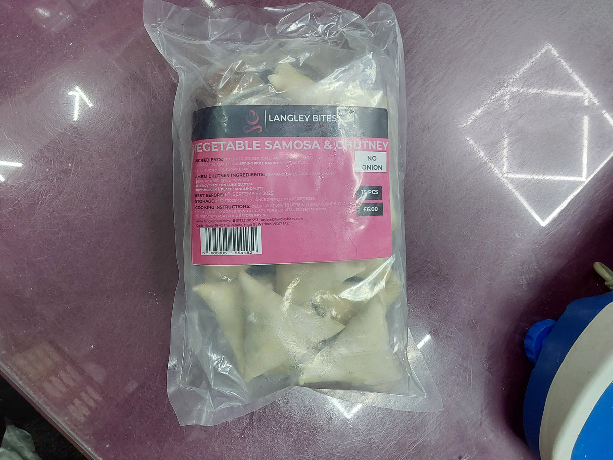 Langley bites vegetable samosa no onions &chutney 15pcs